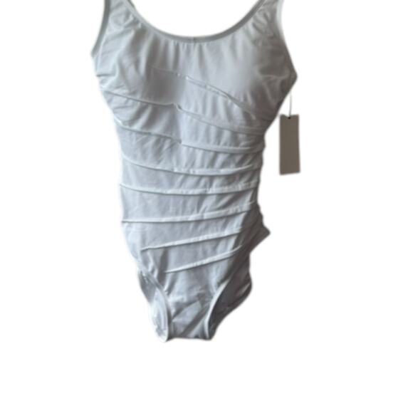 Calvin Klein Starburst One-Piece Swimsuit White 4-way Stretch UPF 50+ Sz 8  NEW - Picture 3 of 7